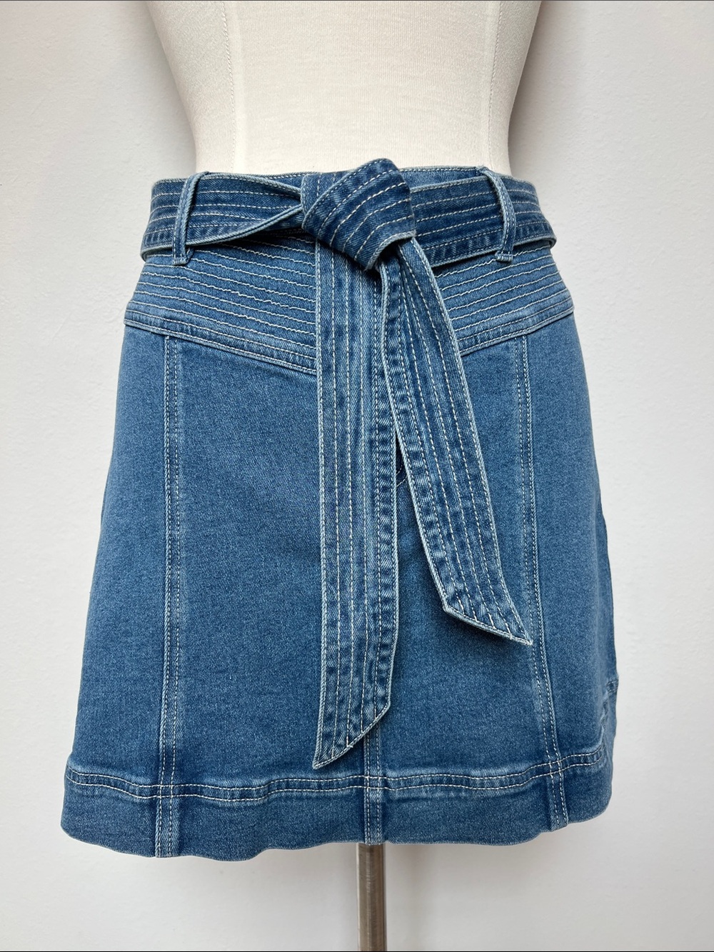 MINKPINK Denim Mini Skirt with Self Tie